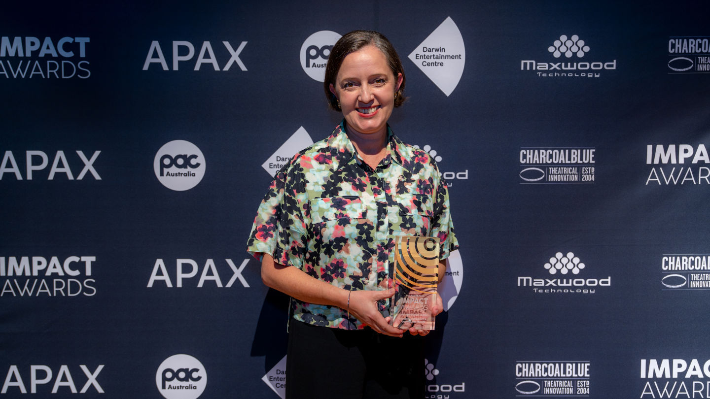 Zara Gomes, Director of Queensland Ballet Community Health Institute accepts the award at the PAC Conference in Darwin. August, 2025.